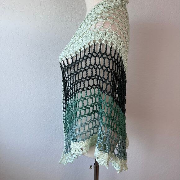 Handmade Crochet Knit Shawl Cottagecore Fairycore Blue Green Granny - Picture 2 of 10